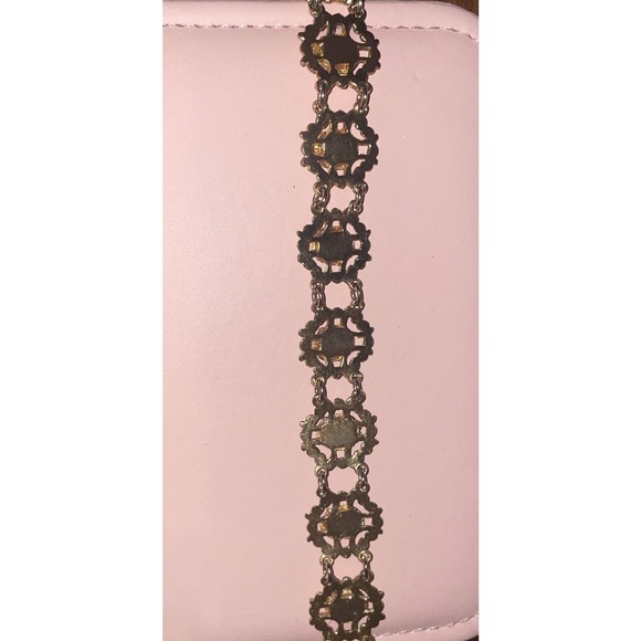 VINTAGE Gold Tone Crushed Faux Green Jade Stone Statement Link Bracelet Size 7.5 - Picture 2 of 3